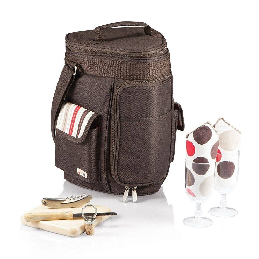 NEW Picnic Time Meritage Insulated Triangular Cooler Picnic Tote w Utensils MOKA